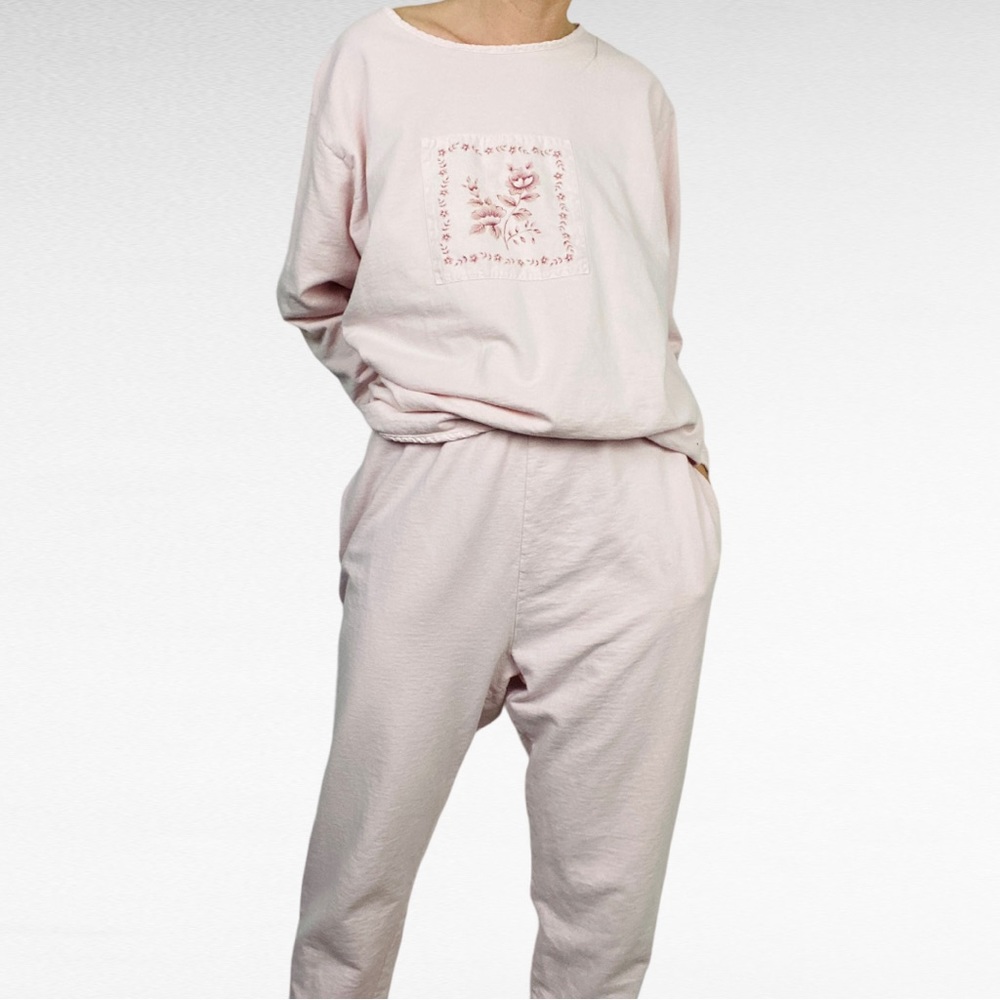 VINTAGE | 1980’s Cotton Studio Light Pink Plus Size Loungewear Pajama Pant Set